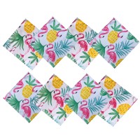 Newbridge Kitschy Boca Flamingo Indoor/Outdoor Fabric Napkins - Tropical Pineapple And Palms Soil Resistant, Water Repellent Fabric Napkins, Set Of 8 Napkins