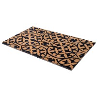 Fab Habitat Non Slip Doormat Durable Thin Natural Coir Rubber Entryway Front Door Porch Patio Blue Tile Dark Blue