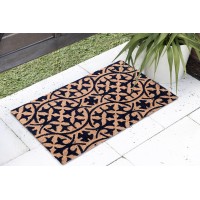 Fab Habitat Non Slip Doormat Durable Thin Natural Coir Rubber Entryway Front Door Porch Patio Blue Tile Dark Blue