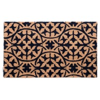 Fab Habitat Non Slip Doormat Durable Thin Natural Coir Rubber Entryway Front Door Porch Patio Blue Tile Dark Blue