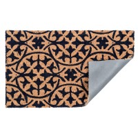 Fab Habitat Non Slip Doormat Durable Thin Natural Coir Rubber Entryway Front Door Porch Patio Blue Tile Dark Blue