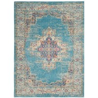 Nourison Passion Light Blue 39 X 59 Area Rug Boho Traditional Easy Cleaning Non Shedding Bed Room Living Room Hallw