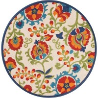 Nourison Aloha Indooroutdoor Multicolor 4 X Round Area Rug Easy Cleaning Non Shedding Bed Room Living Room Dining Room B