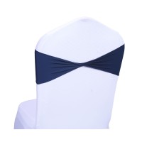 Mds Pack Of 150 Pcs Spandex Chair Sashes Bows Elastic Chair Bands Ties Without Buckle Slider Bow For Wedding Decoration Spandex Slider Sashes Bow - Navy Blue