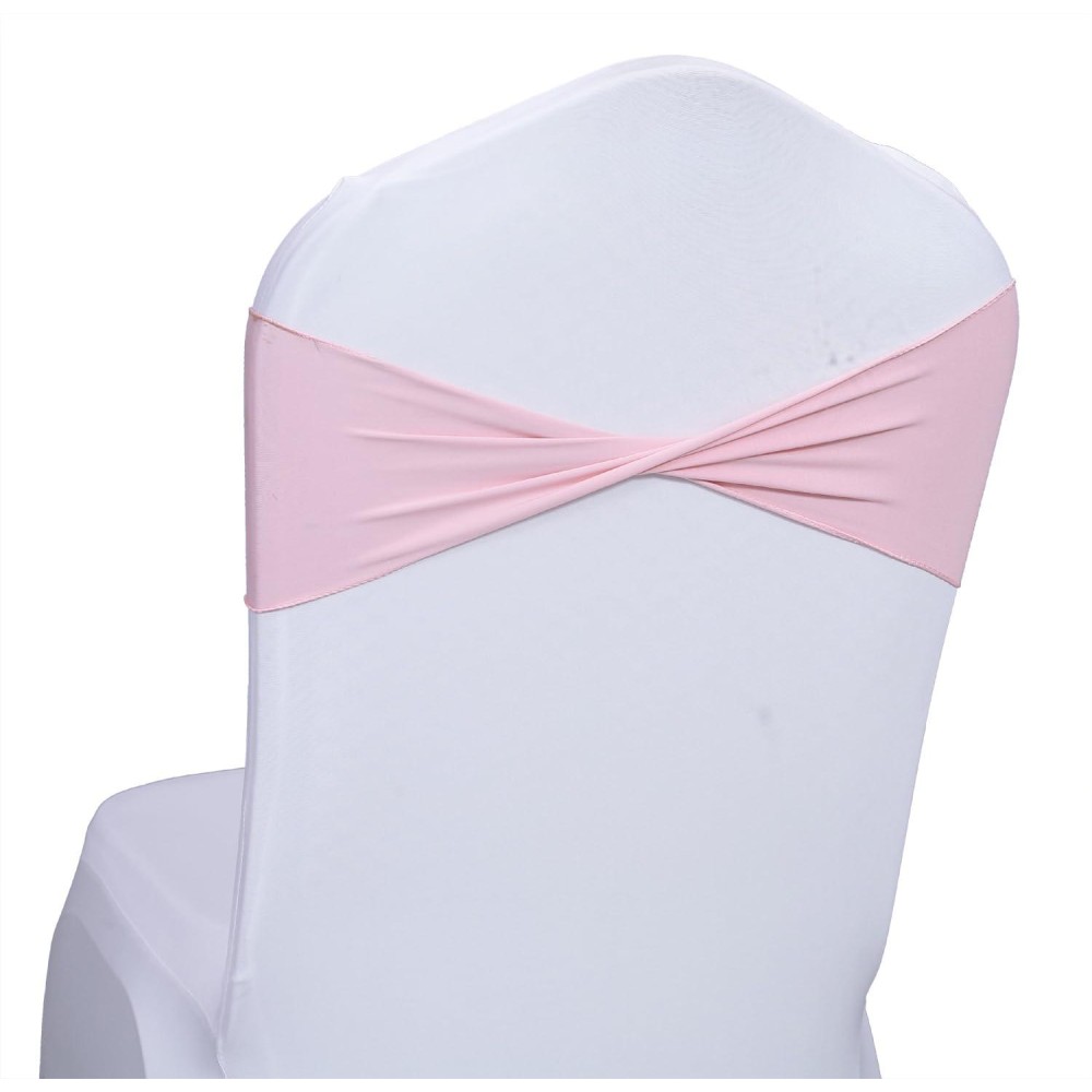 Mds Pack Of 100 Spandex Chair Sashes Bow Sash Elastic Chair Bands Ties Without Buckle For Wedding And Events Decoration Spandex Slider Sashes Bow - Blush Pink