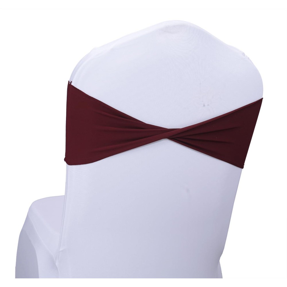 Mds Pack Of 25 Spandex Chair Sashes Bow Sash Elastic Chair Bands Ties Without Buckle For Wedding And Events Decoration Spandex Slider Sashes Bow - Burgundy