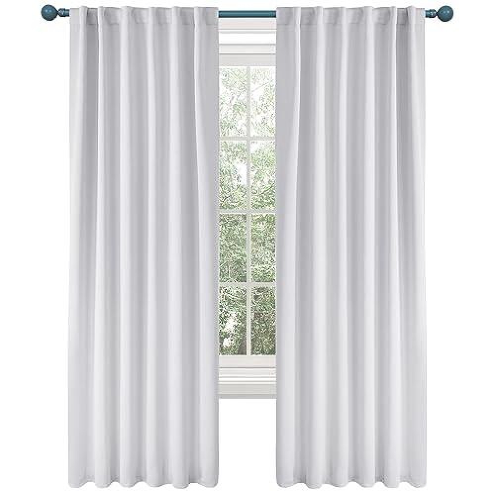 Deconovo Blackout Curtains Back Tab And Rod Pocket Thermal Insulated Curtain Penels For Sliding Door 52Wx108L Inch Greyish White 2 Panels