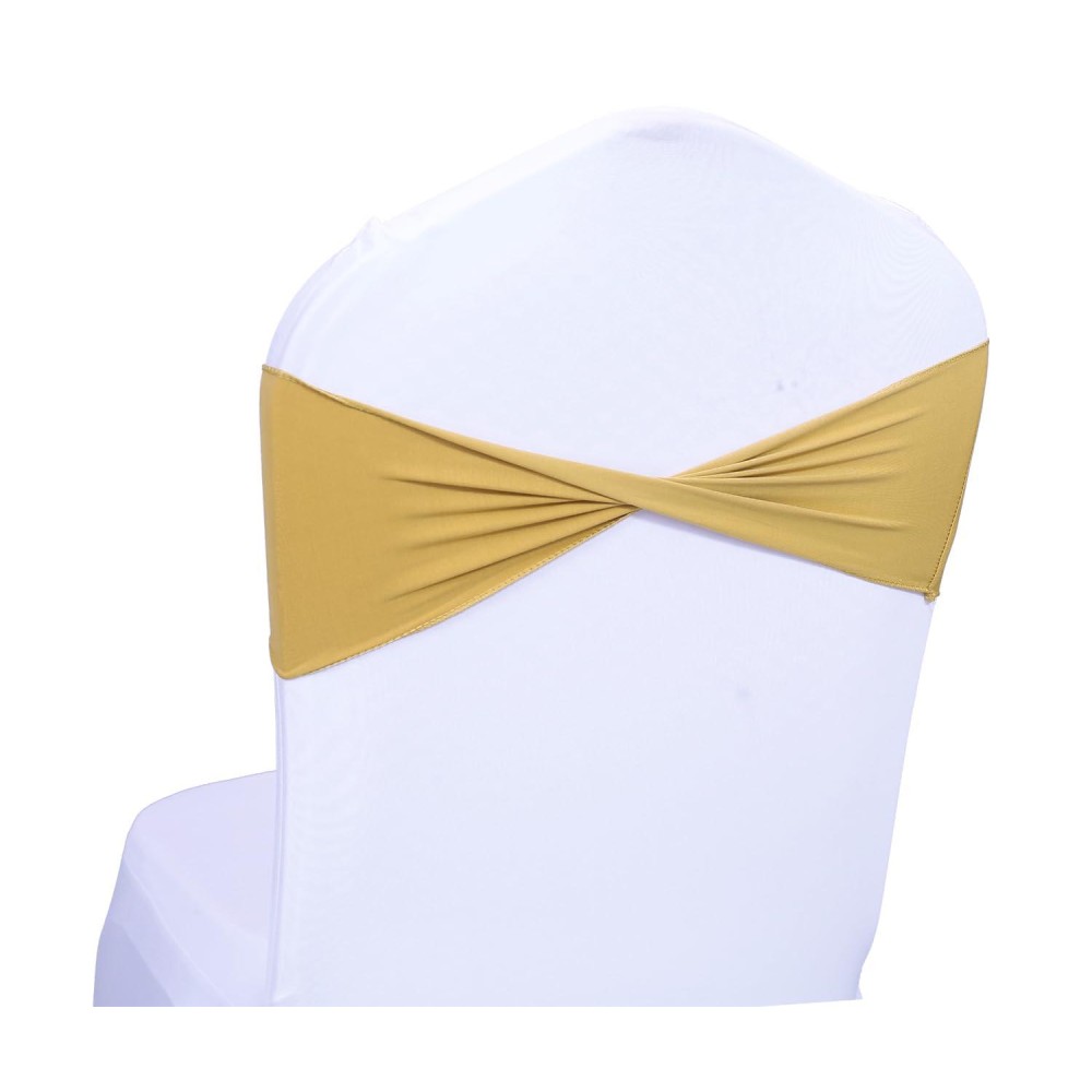 Mds Pack Of 50 Spandex Chair Sashes Bow Sash Elastic Chair Bands Ties Without Buckle For Wedding And Events Decoration Spandex Slider Sashes Bow - Gold