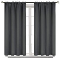 Bgment Rod Pocket Blackout Curtains 54 Inches Length For Bedroom Dark Grey Thermal Insulated Short Room Darkening Drapes Blind