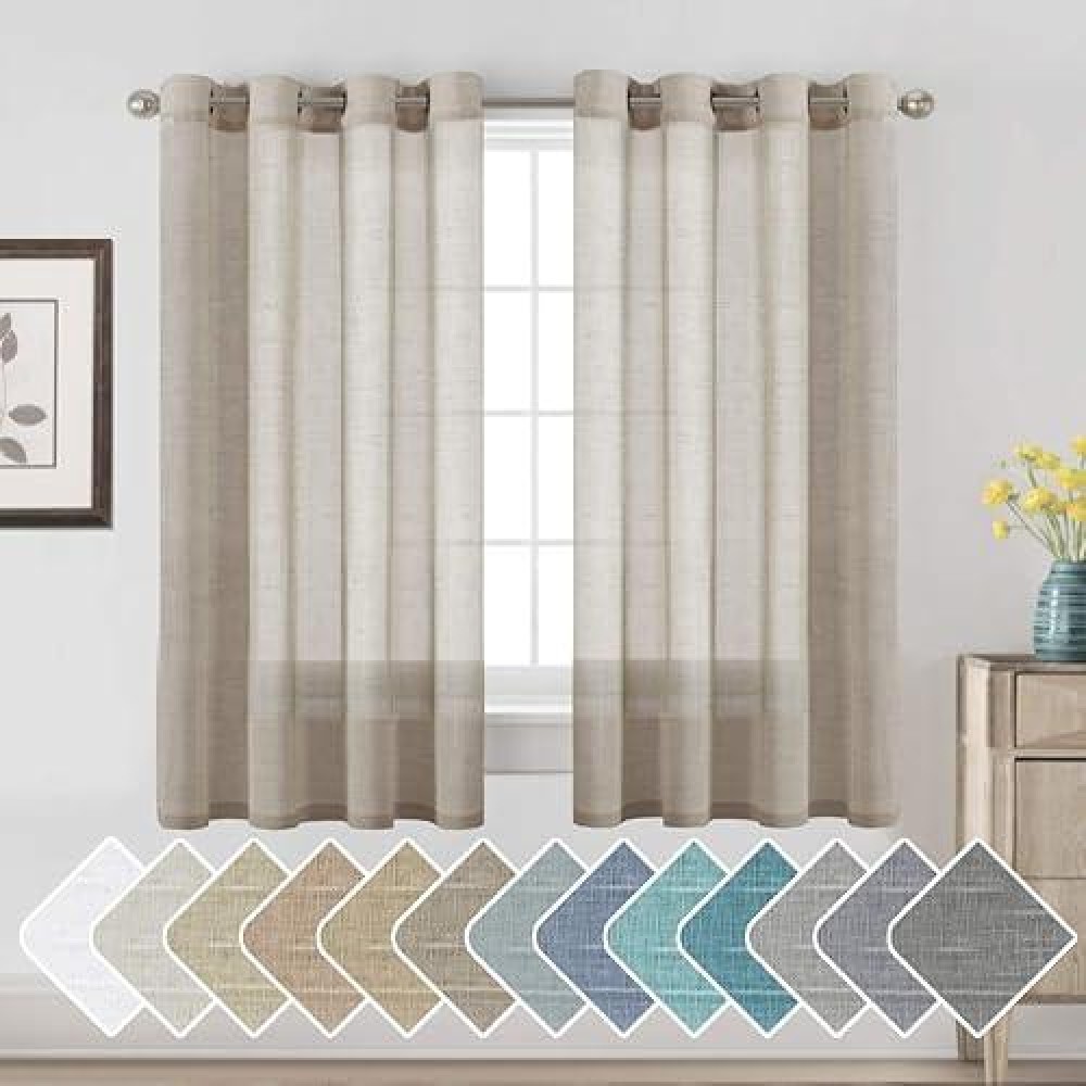 Hversailtex Linen Curtains Flax Linen Blended Curtain Panels For Living Roombedroom Semi Sheer Privacy Curtains 63 Inch Length