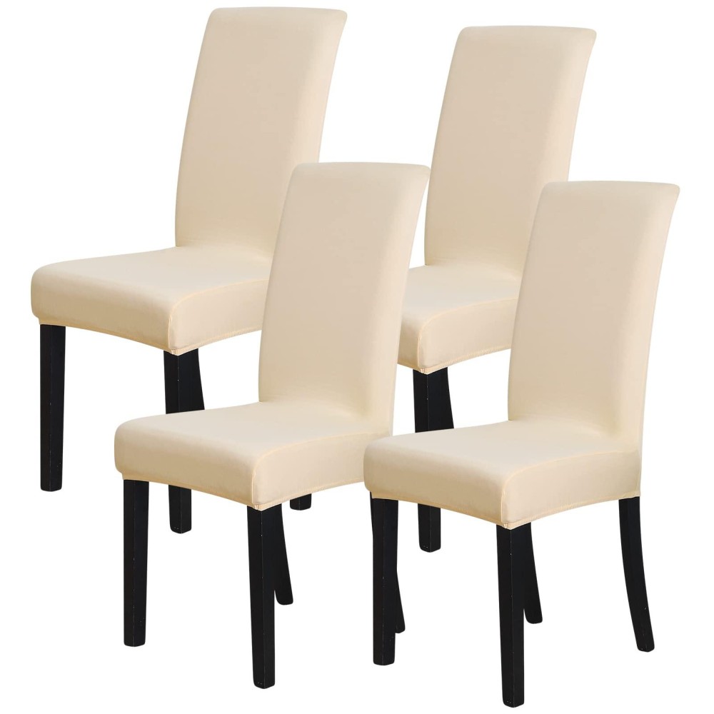 Forcheer Chair Covers For Dining Room Set Of 4 Pack Stretch Beige Chair Slipcovers For Parson Chairs 4 Pieces Washable Removable