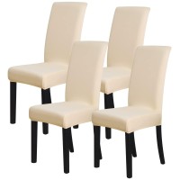 Forcheer Chair Covers For Dining Room Set Of 4 Pack Stretch Beige Chair Slipcovers For Parson Chairs 4 Pieces Washable Removable