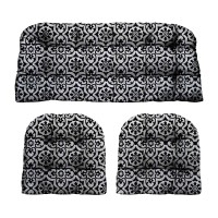 Rsh D?Cor Indoor Outdoor Decorative 3 Piece Tufted Love Seat/Settee & 2 U-Shaped Chair Cushion Set For Wicker (Standard ~ 2-19?X19? & 41?X19?, Athens Matte Black Fretwork)