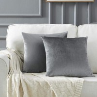 Gigizaza Deep Grey Velvet Decorative Throw Pillow Covers For Sofa Bed 2 Pack Soft Cushion Cover