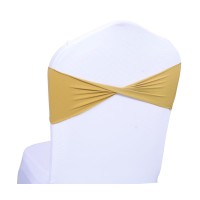 Mds Pack Of 150 Pcs Spandex Chair Sashes Bows Elastic Chair Bands Ties Without Buckle Slider Bow For Wedding Decoration Spandex Slider Sashes Bow - Gold