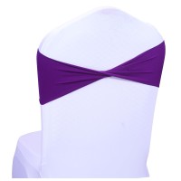 Mds Pack Of 150 Pcs Spandex Chair Sashes Bows Elastic Chair Bands Ties Without Buckle Slider Bow For Wedding Decoration Spandex Slider Sashes Bow - Purple