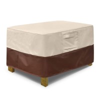 Vailge Rectangle Patio Ottoman Cover, Waterproof Outdoor Ottoman Cover With Padded Handles, Patio End Table Cover, Heavy Duty Patio Furniture Covers (Medium,Beige & Brown)