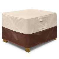 Vailge Square Patio Ottoman Cover, Waterproof Outdoor Ottoman Cover With Padded Handles, Patio Side Table Cover, Heavy Duty Outdoor Furniture Covers(Medium,Beige&Brown)