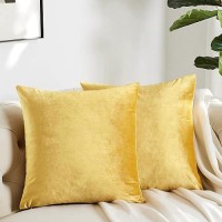 Gigizaza Yellow Velvet Decorative Throw Pillow Covers For Sofa Bed 2 Pack Soft Cushion Cover