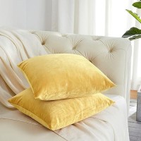 Gigizaza Yellow Velvet Decorative Throw Pillow Covers For Sofa Bed 2 Pack Soft Cushion Cover