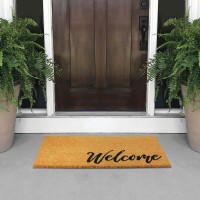 Mdesign Nonslip Rectangular Coir And Rubber Entryway Welcome Doormat With Natural Fibers For Indoor Or Outdoor Use Decorative