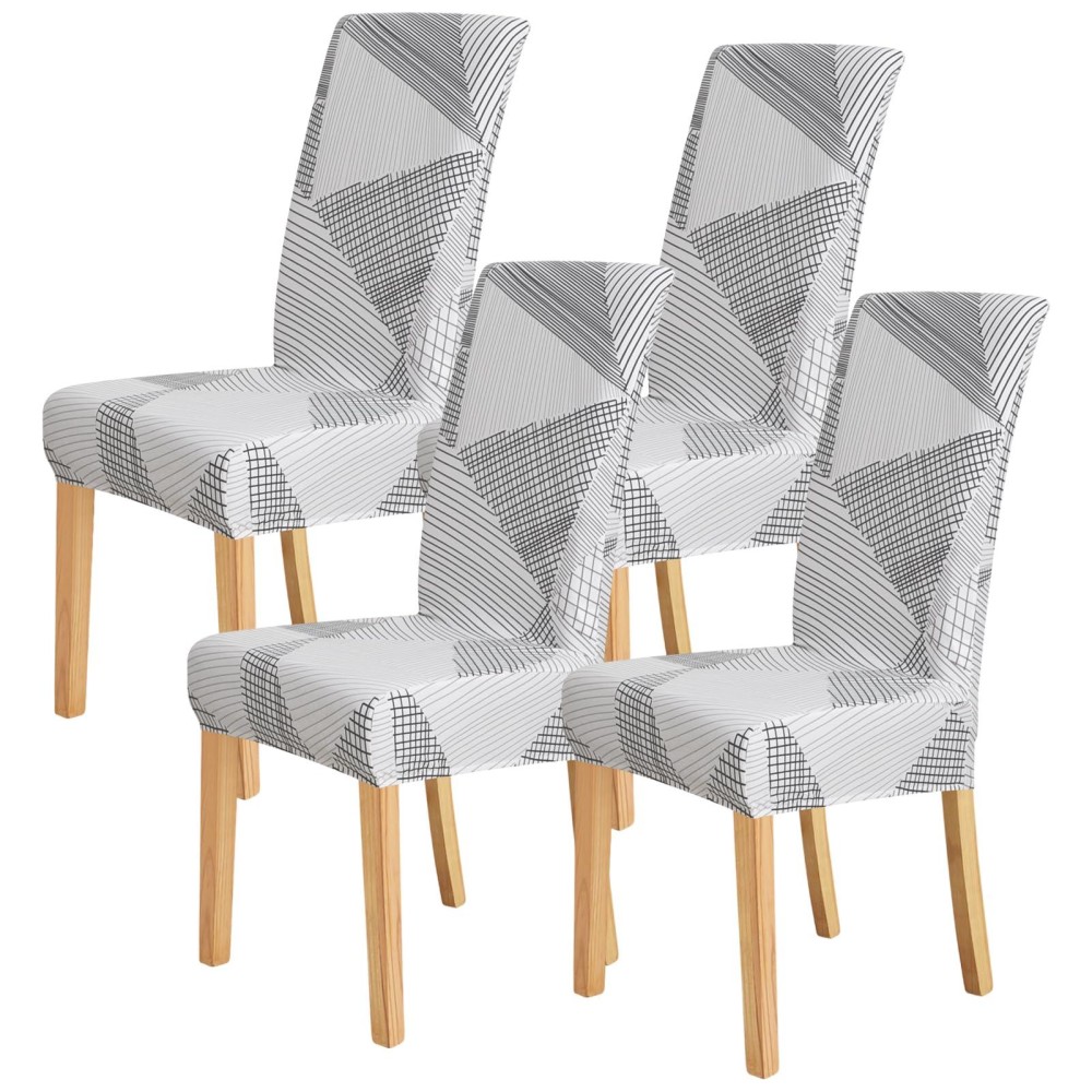 Forcheer Pattern Stretch Chair Covers For Dining Room Set Of 4,Dining Chair Slipcover Washable Removable For Kitchen,Ceremony Universal Size(4Pcs,Striped Triangle Black)