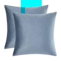 Gigizaza Stone Blue Velvet Decorative Throw Pillow Covers 20X20 For Sofa Living Room Soft Cushion Cover Pack Of 2