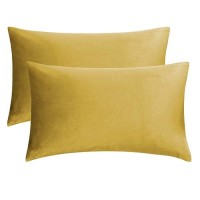 Gigizaza Yellow Velvet Decorative Throw Pillow Covers For Sofa Bed 2 Pack Soft Cushion Cover