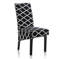 Stretch Dining Chair Slipcovers, Removable Washable Soft Spandex Geometric Print Large Dining Room Chair Covers For Kitchen Hotel Table Banquet (2 Per Set, Black)