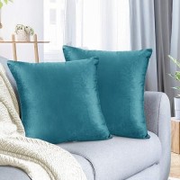 Nestl Throw Pillow Covers Cozy Velvet Decorative Teal Pillow Covers 20 X 20 Inches Soft Solid Couch Pillow Covers For Sofa Be