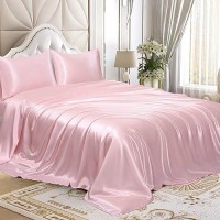 Homiest 4Pcs Satin Sheets Set Luxury Silky Satin Bedding Set With Deep Pocket 1 Fitted Sheet 1 Flat Sheet 2 Pillowcases Fu