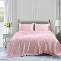 Homiest 4Pcs Satin Sheets Set Luxury Silky Satin Bedding Set With Deep Pocket 1 Fitted Sheet 1 Flat Sheet 2 Pillowcases Fu