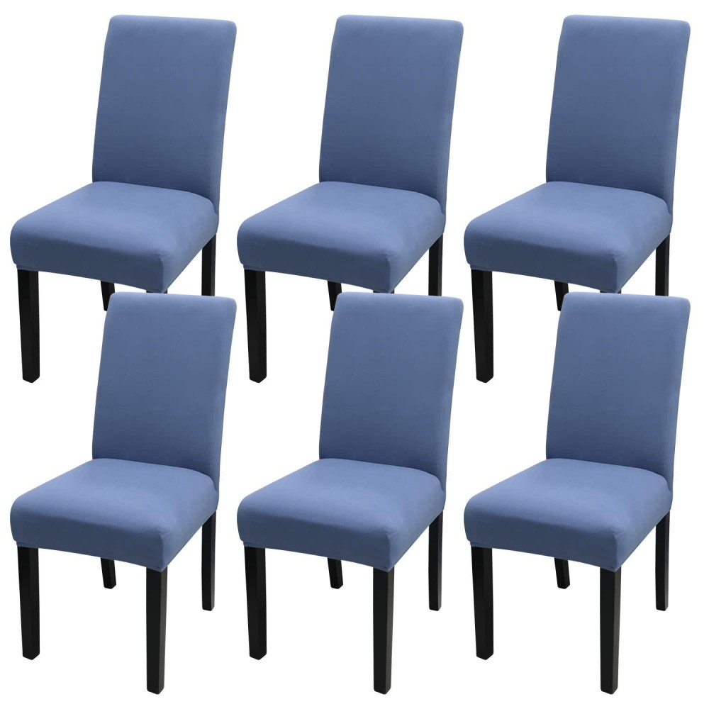 Jqinhome 6 Pcs Dining Chair Slipcover,High Stretch Removable Washable Chair Seat Protector Cover For Home Party Hotel Wedding Ceremony (Gray Blue)