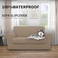 Easy-Going 100% Dual Waterproof Loveseat Cover Stretch Soft Couch Cover For Dogs  Sofa Slipcover For 2 Separate Cushion Couch Leakproof Furniture Protector For Kids  Pets Camel