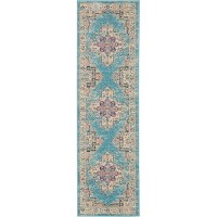 Nourison Passion Light Blue 22 X 76 Area Rug Boho Traditional Easy Cleaning Non Shedding Bed Room Living Room Hallw