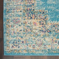 Nourison Passion Light Blue 22 X 76 Area Rug Boho Traditional Easy Cleaning Non Shedding Bed Room Living Room Hallw