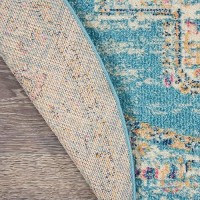 Nourison Passion Light Blue 4 X Round Area Rug Boho Traditional Easy Cleaning Non Shedding Bed Room Living Room Hallway