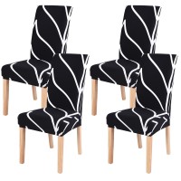 Searchi Dining Room Chair Covers Set Of 4, Stretch Parsons Chair Slipcovers Super Fit Spandex Removable Washable Kitchen Chair Protector Cover For Dining Room, Hotel, Ceremony (Black)