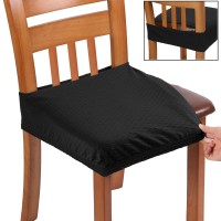 Buyue Fast Installation Dining Room Chair Covers Set Of 6, Luxury Stretch Jacquard Seat Slipcovers For Kitchen Armless Chairs, Rear Gapped- Black- 6