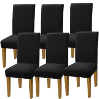 Yisun Stretch Dining Chair Covers, Spandex Jacquard Removable Washable Dining Chair Protect Cover Seat Slipcover For Hotel, Dining Room, Ceremony, Banquet Wedding Party (Black, 6 Pcs)
