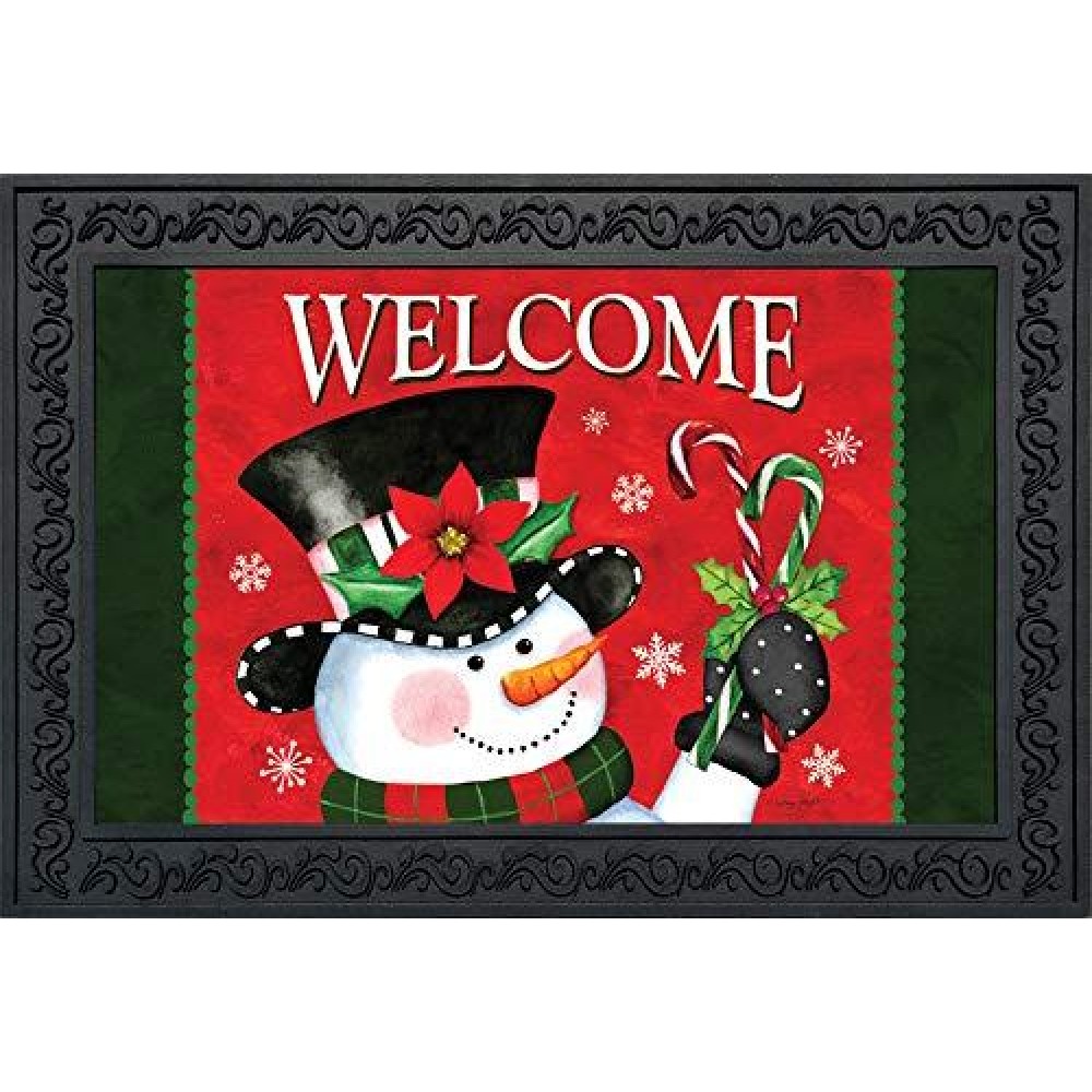 Briarwood Lane Christmas Snowman Welcome Doormat Candy Canes Indoor Outdoor 30 X 18