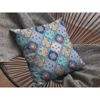 Flower Diamonds Broadcloth Indoor Outdoor Zippered Pillow Moss Green And Peach