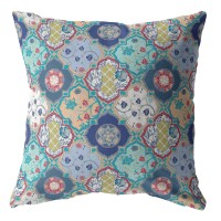 Flower Diamonds Broadcloth Indoor Outdoor Zippered Pillow Moss Green And Peach