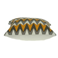 20 X 7 X 20 Transitional Gray And Orange Cotton Pillow Cover With Poly Insert