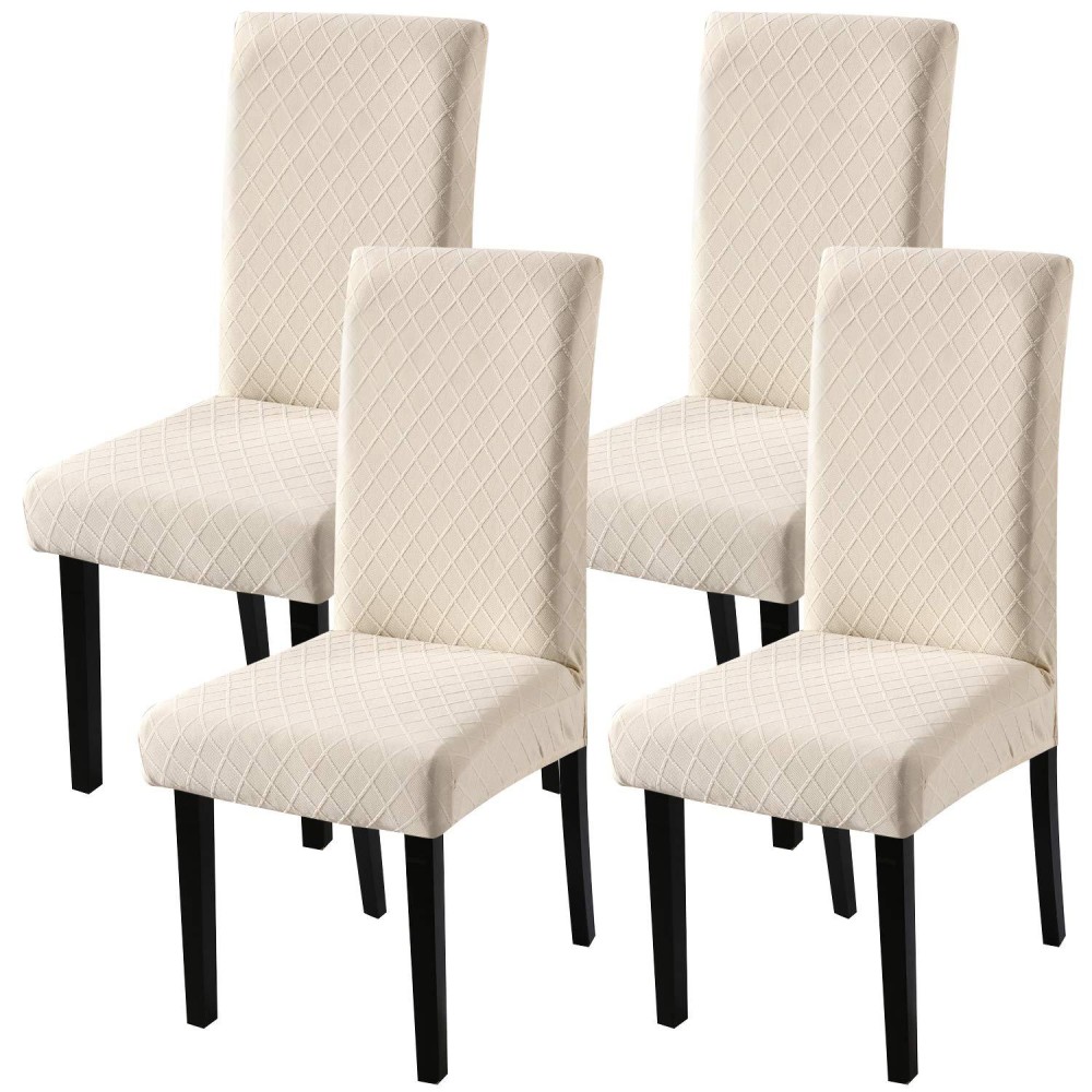 Fuloon 4 Pack Super Fit Stretch Removable Washable Short Dining Chair Protector Cover Seat Slipcover For Hotel, Dining Room, Ceremony, Banquet Wedding Party