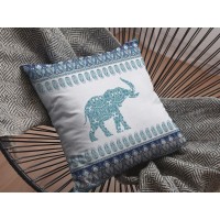 Paisley Elephant Broadcloth Indoor Outdoor Zippered Pillow Blue