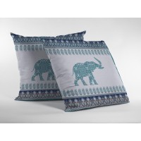 Paisley Elephant Broadcloth Indoor Outdoor Zippered Pillow Blue