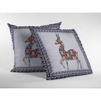 Standing Deer Broadcloth Indoor Outdoor Zippered Pillow Red And Blue On White