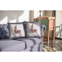 Standing Deer Broadcloth Indoor Outdoor Zippered Pillow Red And Blue On White