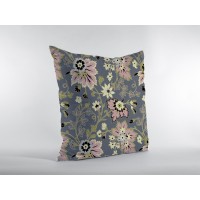 Friendly Flowers Broadcloth Indoor Outdoor Zippered Pillow Muted Pink And Gray